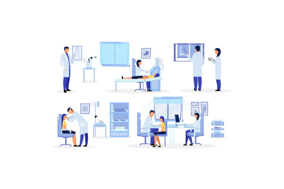 Medical Workers Diagnosing Character Set