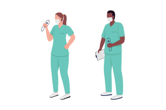 Medical Workers Flat Character Set for Embroidery