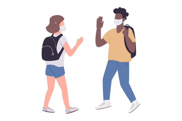 Review: Students in Medical Masks Flat Color